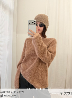 【12/09 20:00】MUCCHIC/重磅花纱拉毛羊绒羊毛圆领毛衣