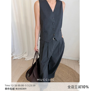 重磅老钱粗麻拼接条纹马甲阔腿裤 MUCCHIC 两件套