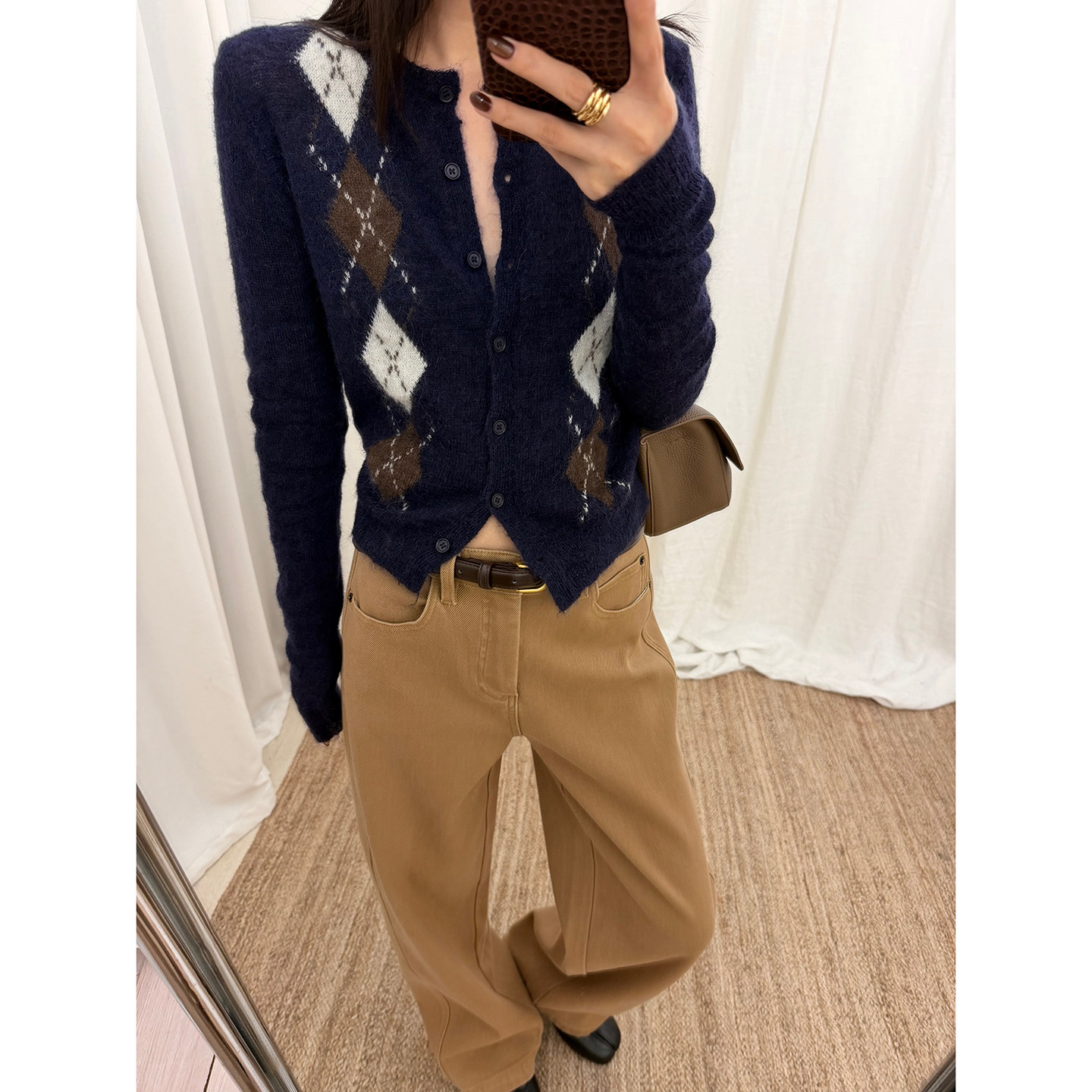【10/31 20:00】MUCCHIC/ 复古菱格撞色马海毛羊毛针织开衫