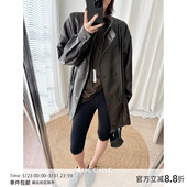 MUCCHIC 收腰皮衣外套 老钱咖色假两件立领小猎装