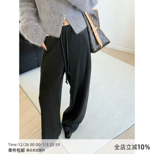 MUCCHIC 休闲裤 牦牛绒德绒保暖系带直筒阔腿裤