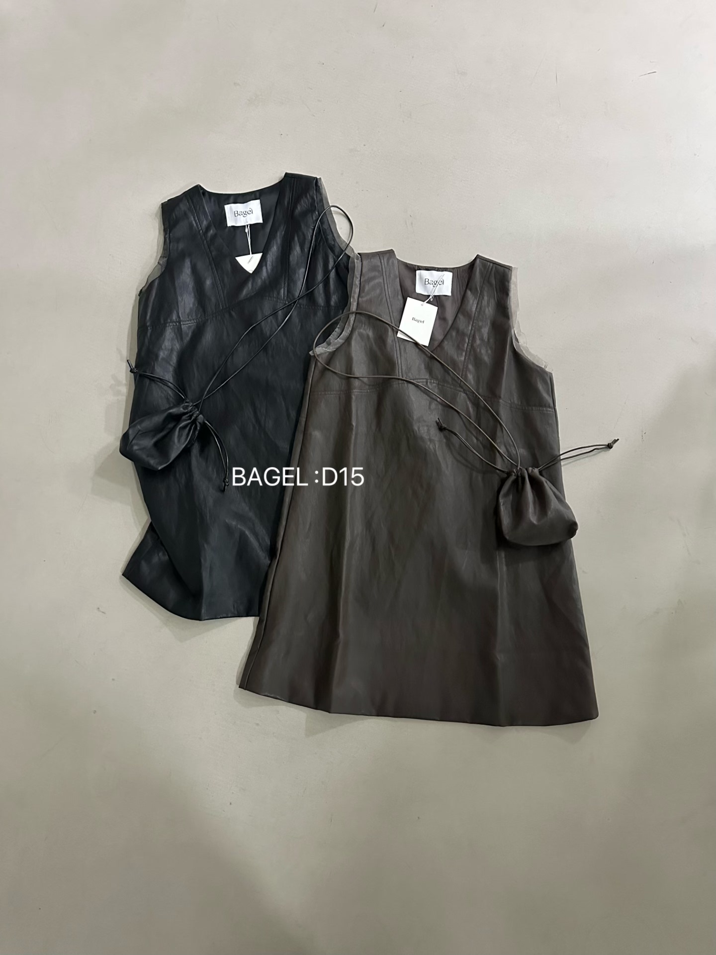 BAGEL女装2025秋冬新款时尚百搭休闲修身无袖连衣裙女皮革裙D15