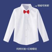 蝴蝶结领结中大童演出服校服衬衫 儿童白衬衫 女纯棉长袖