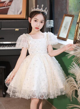 儿童礼服公主裙女童高端夏季短款主持人花童小女孩钢琴演奏演出服