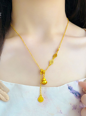 金店同款沙金999福字吉祥如意葫芦吊坠项链福禄锁骨链送女友礼物