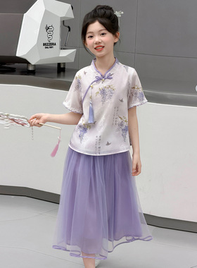 女童夏季国风套装2026新款新中式雪纺中大童两件套裙子洋气时尚潮