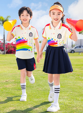 幼儿园夏装2025新款小学生校服运动服套装彩色学院风儿童班服园服