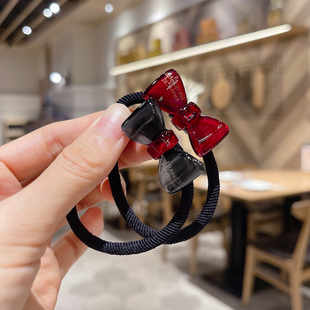 韩国酒红色亚克力蝴蝶结发圈发绳头绳果冻效果发饰头饰扎头皮筋