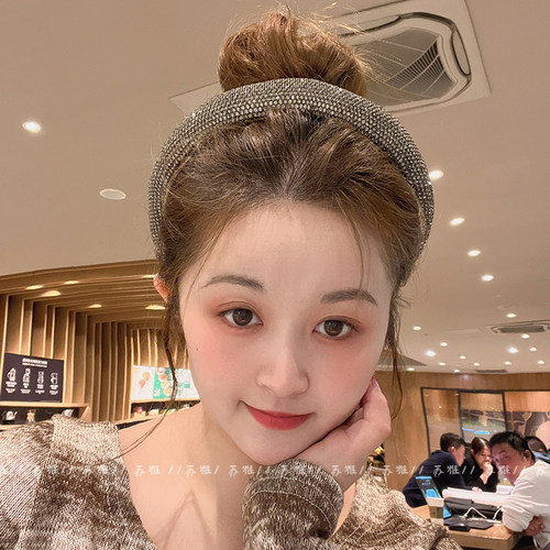 高级感轻奢满钻海绵宽边压发头箍