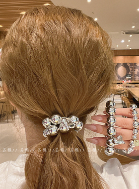 X感银色桃心串珠发绳女发饰不规则银珠发圈头绳扎头发2025新款