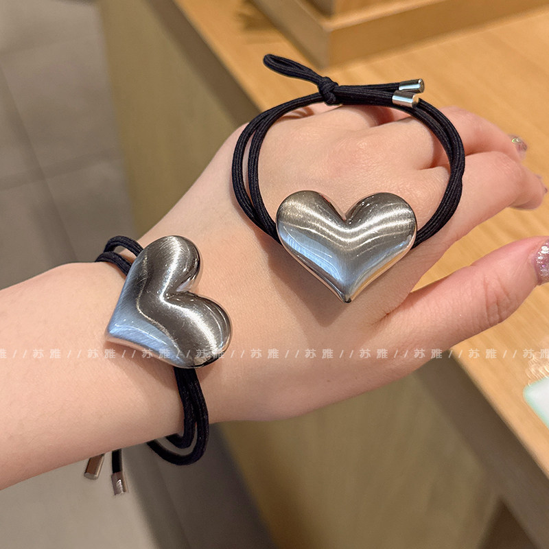 金属质感爱心打结扎头发绳不伤发