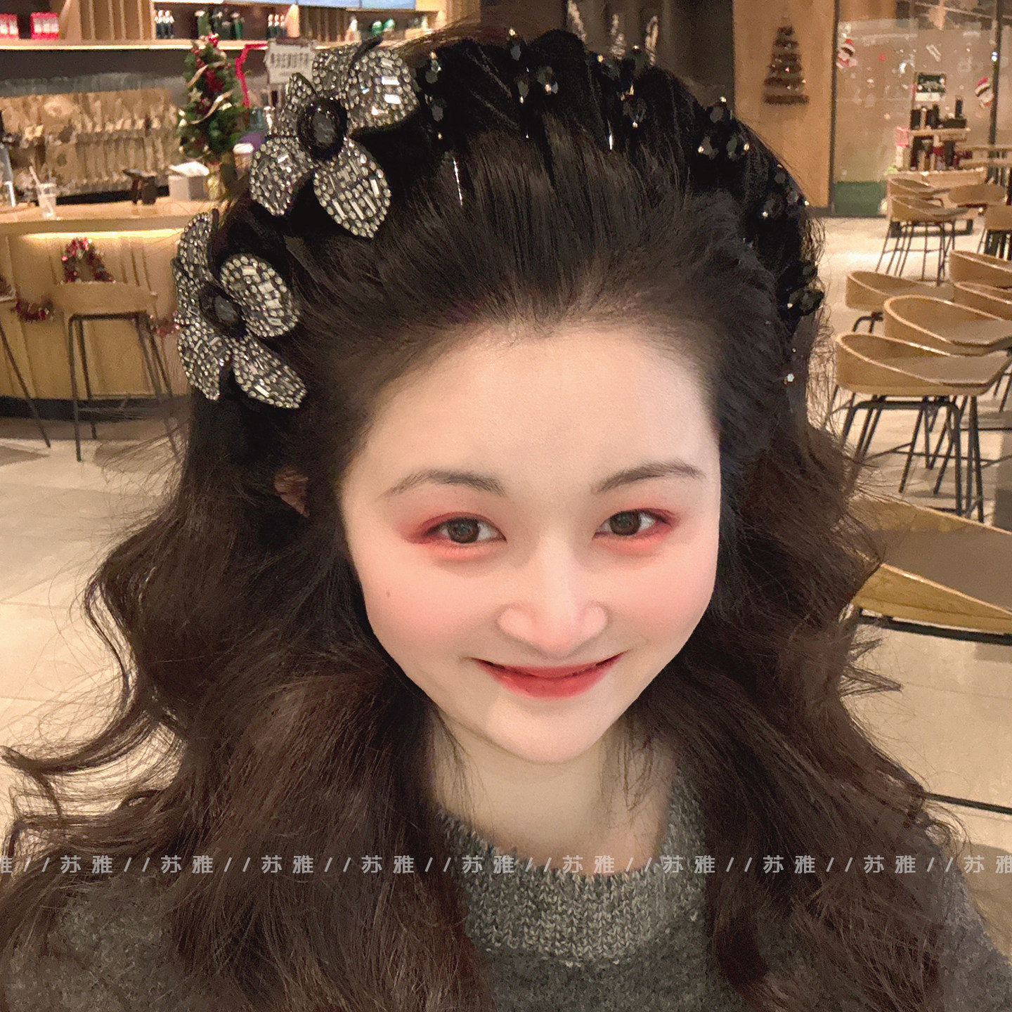 高级感闪钻花朵带齿高颅顶发箍图片