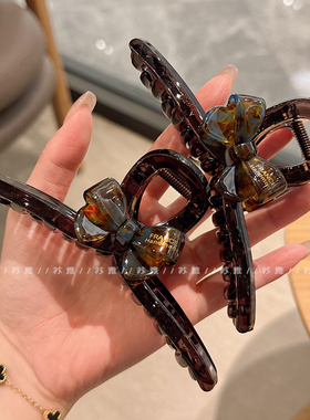 高级感晕染蓝棕蝴蝶结盘发鲨鱼夹加大号抓夹女发量多发卡发饰发抓