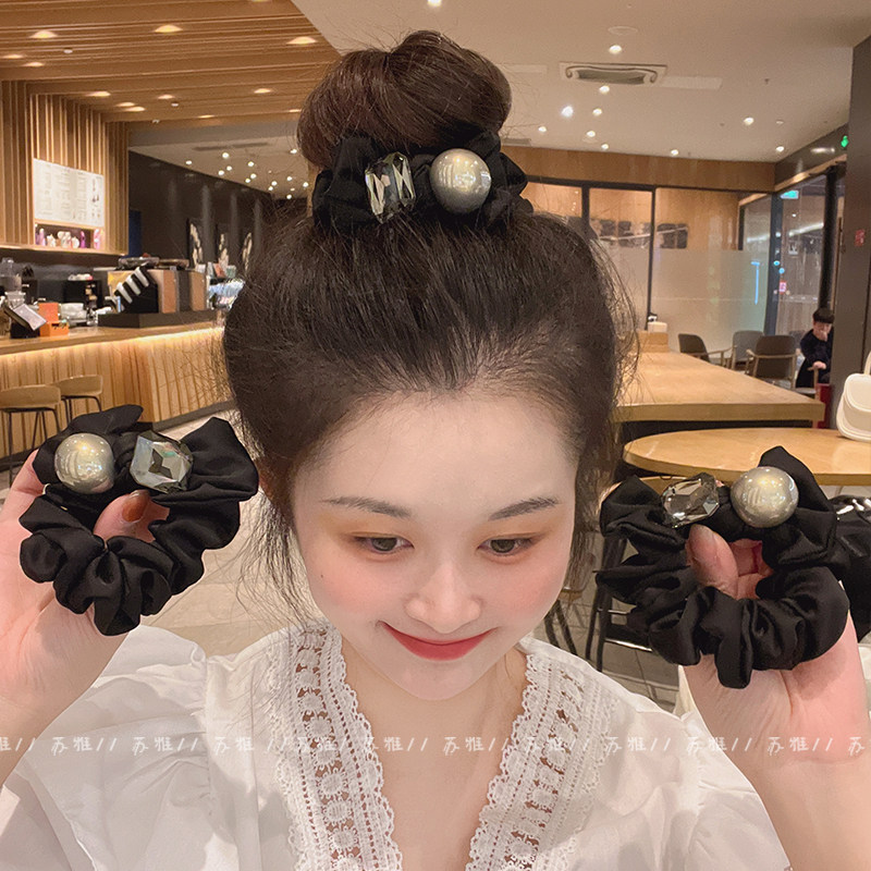 高级感蝴蝶结珍珠方钻扎头发发圈