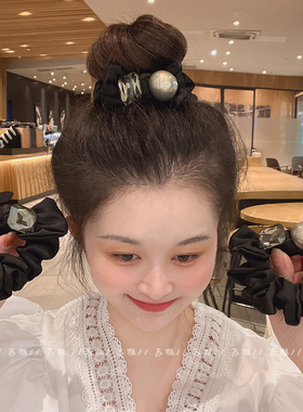高级感蝴蝶结珍珠方钻扎头发发圈高马尾头绳丸子头皮筋女扎头发绳