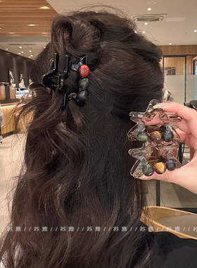 五角星抓夹高级感晕染球球半扎发鲨鱼夹发夹女后脑勺发抓头发夹子