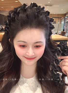 高级感闪钻带齿高颅顶发箍女2025新款黑色发捆头箍秋冬洗脸发卡