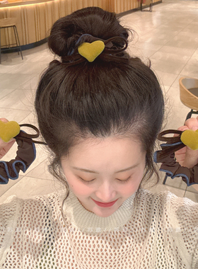 复古爱心蝴蝶结牛仔蓝花边发绳发圈小肠圈低马尾丸子头扎发头绳女