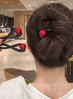 扭扭夹高级感安可拉红珠珠鸭嘴夹发夹后脑勺一字夹气质盘发抓夹