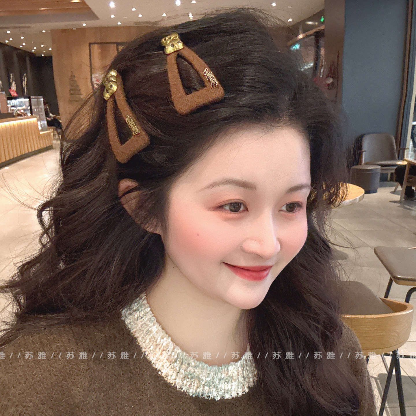 金属波点蝴蝶结碎发三角掰掰夹