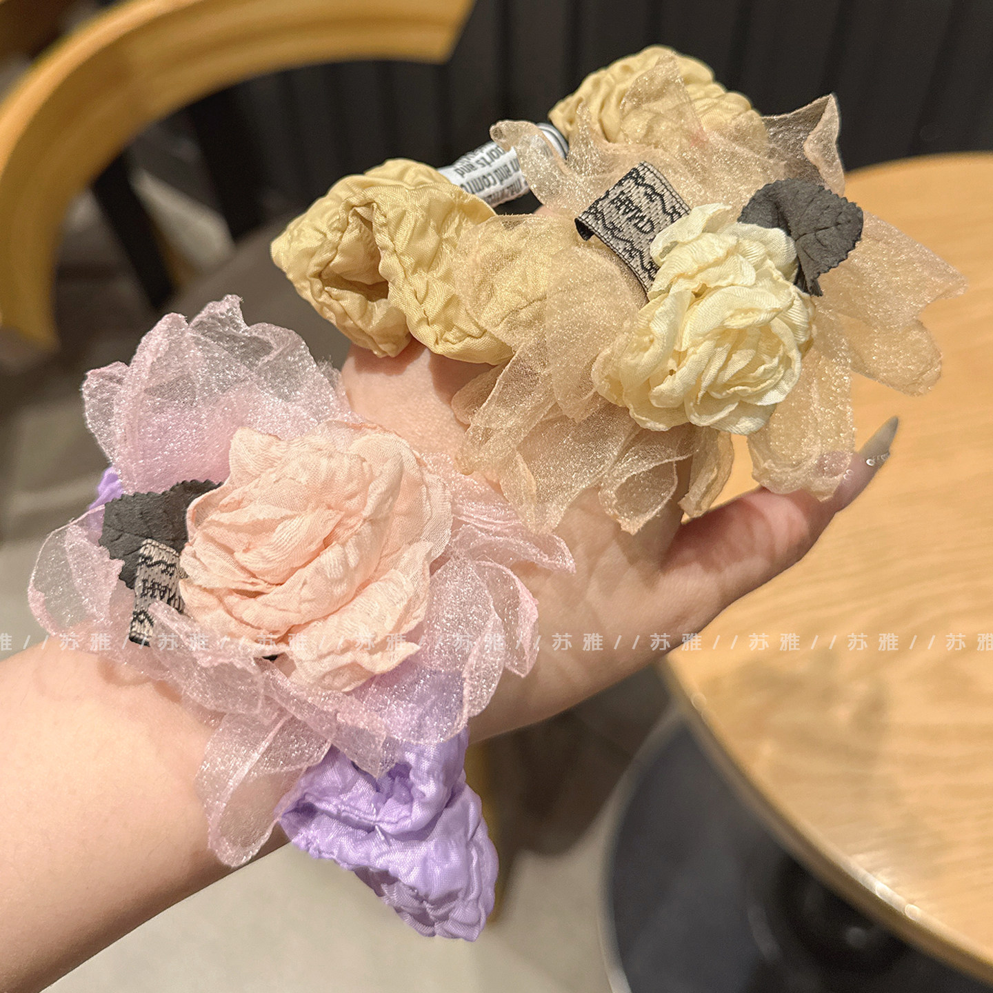 超仙甜美玫瑰花朵发绳半扎发皮筋皮套高弹力发圈伴娘手腕带发饰