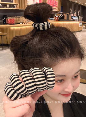 耐用不伤发头绳女简约撞色条纹斑马纹高弹力发绳头绳发饰加粗皮套