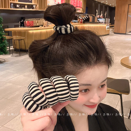 耐用不伤发头绳女简约撞色条纹斑马纹高弹力发绳头绳发饰加粗皮套