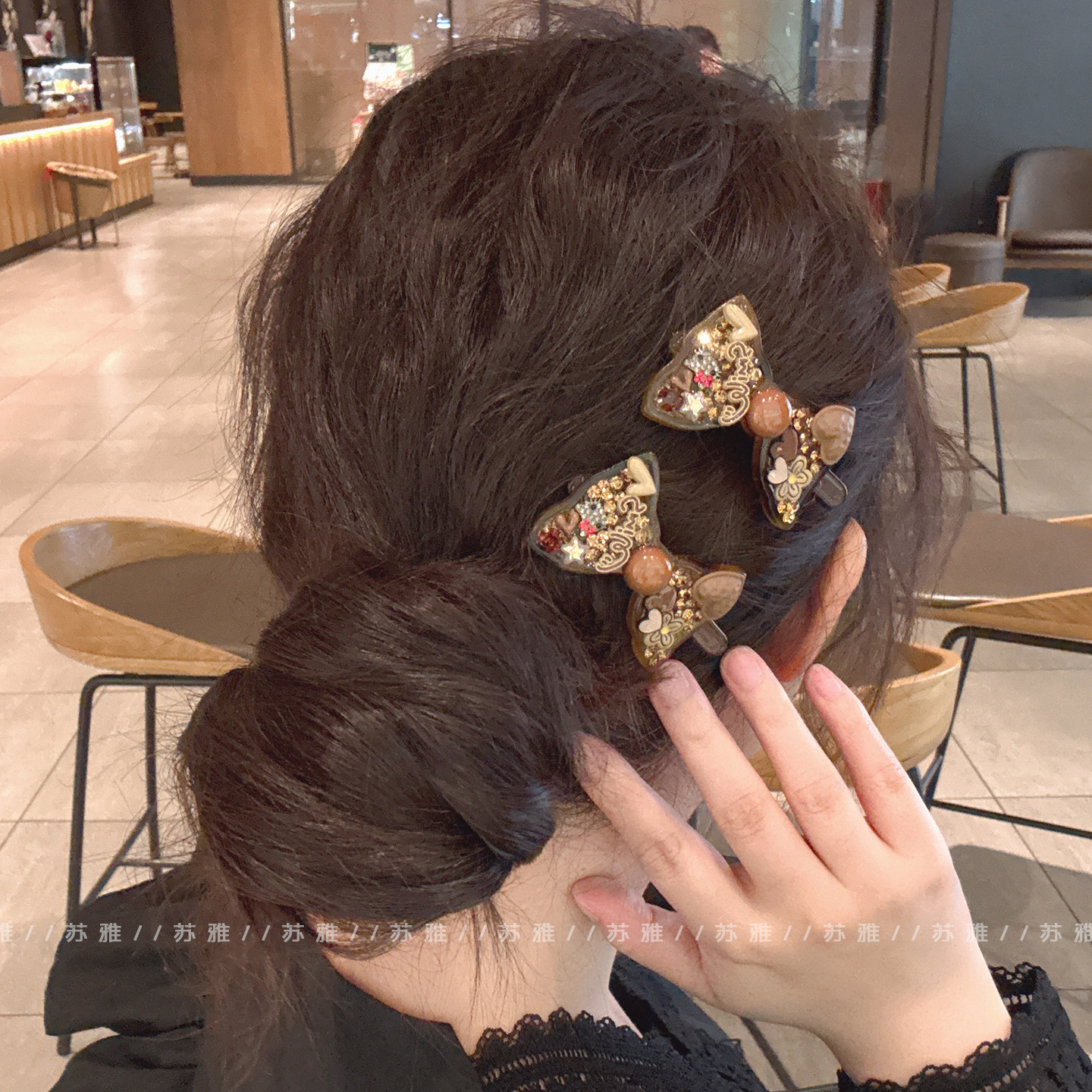 气质玳瑁暴力熊闪钻蝴蝶结对夹