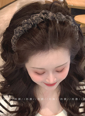 豹纹网纱发箍女麻花带齿防滑洗脸压发头箍2025新款高颅顶发捆头饰