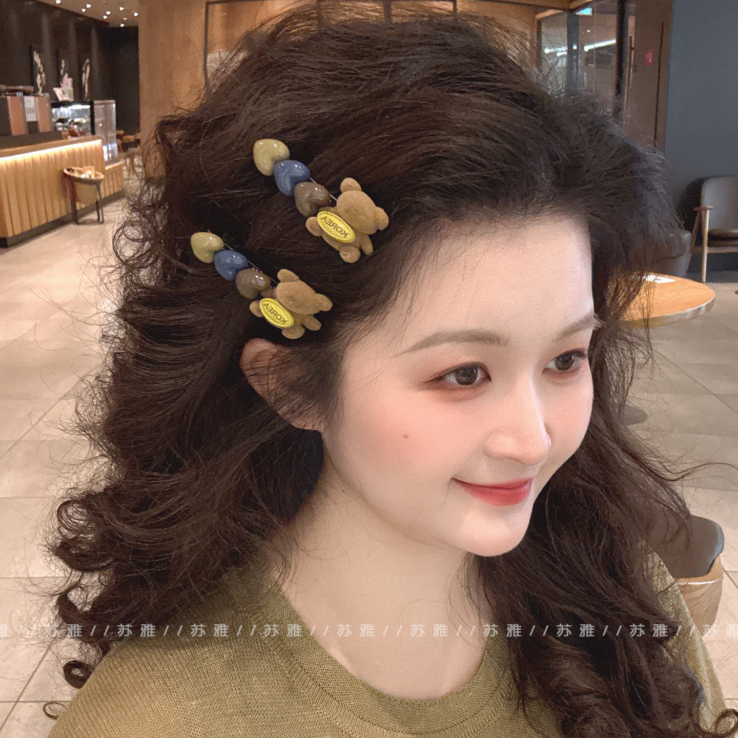 可爱金标小熊单排爱心碎发鸭嘴夹