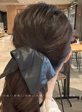 皮质方形发绳大肠发圈低马尾扎头发黑色方巾头绳女2025新款发饰