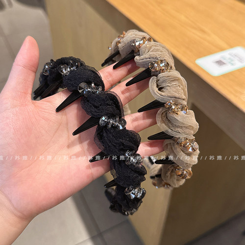 网纱麻花闪钻带齿高颅顶压头发箍