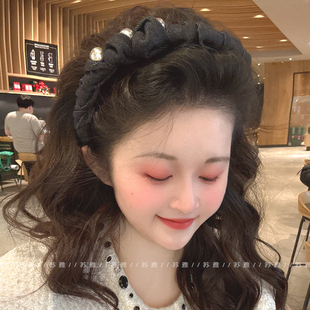 高级感珍珠缠绕发箍女带齿防滑高颅顶头箍外戴百搭压发发卡头饰