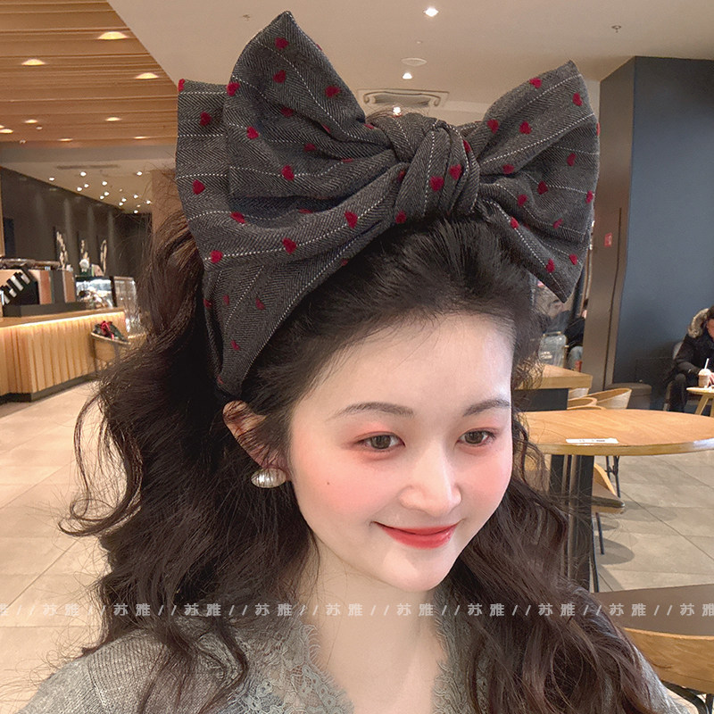 爱心条纹双层蝴蝶结高颅顶发箍