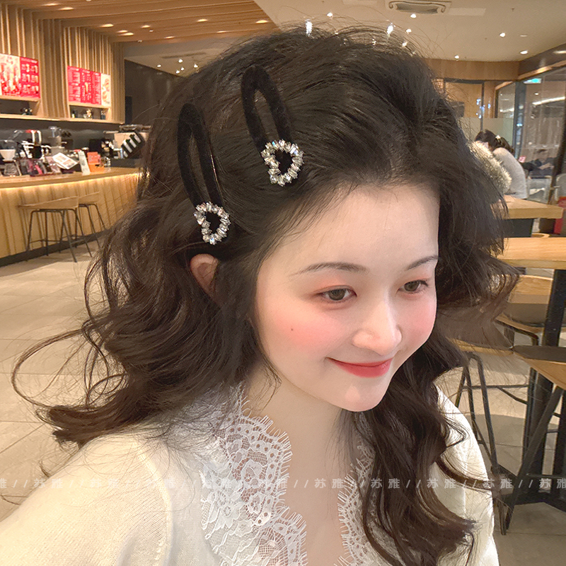 高级感爱心闪钻丝绒质感掰掰夹子