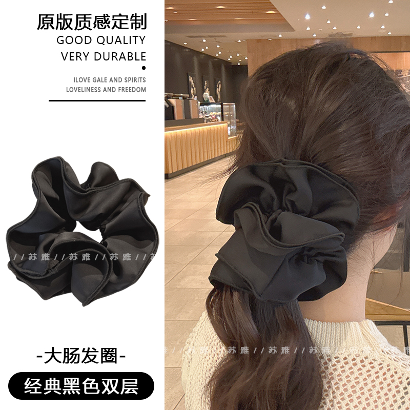 经典气质黑色双层大肠发圈扎头发