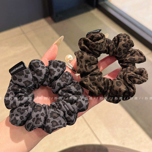 复古气质豹纹褶皱大肠发圈扎头