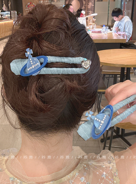 蓝色星球可爱发夹女后脑勺盘发鸭嘴夹大号春夏一字抓夹头饰夹子