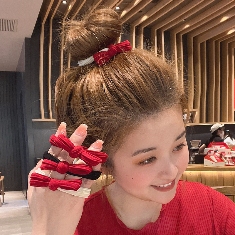新年红色发绳无接缝蝴蝶结头绳