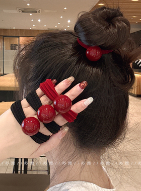 安可拉红发圈头饰发绳气质红色橡皮筋本命年高级感2025新年头绳女