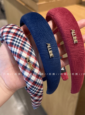 复古安可拉红色发箍女高级感金属字母发饰2025新款压发洗脸头箍