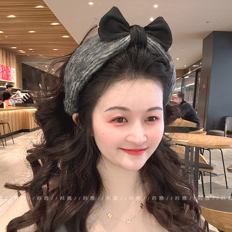 蝴蝶结斑马纹毛绒宽边高颅顶发箍