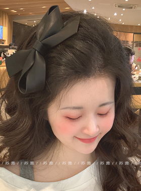 黑色皮质蝴蝶结发夹头饰小女孩发卡前额碎发刘海鸭嘴夹边夹发饰