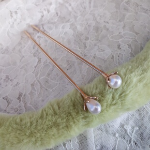 纯铜镀金13cm发簪 天然淡水珍珠10mm珍珠发簪
