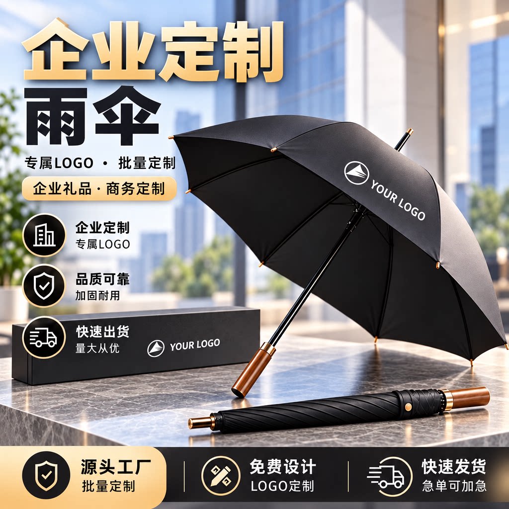 雨伞定制可印logo字图案企业公司礼品伞订制logo木长柄订做广告伞