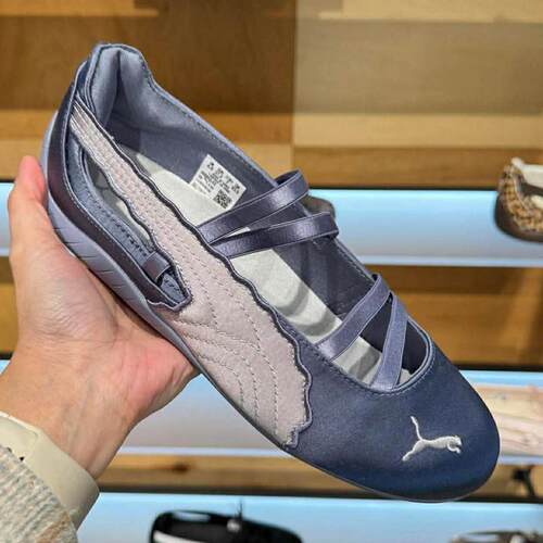 代购Puma Speedcat Ballet Venus彪马蓝色光泽缎面玛丽珍芭蕾鞋女