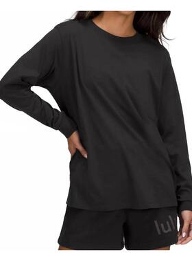 代购lululemon露露乐蒙女士上衣柔软易穿黑色长袖休闲居家T恤