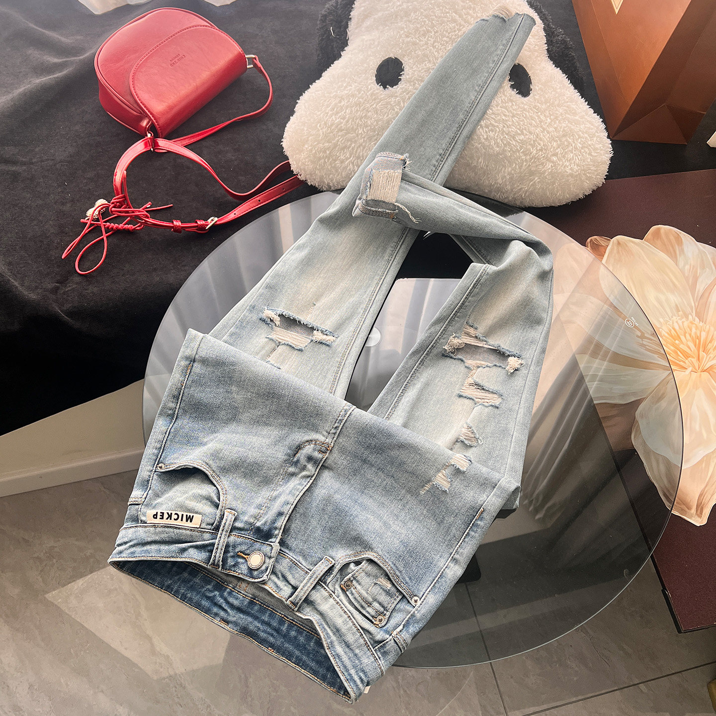 洋气~高腰破洞小脚牛仔裤女夏季2026新款修身显瘦弹力紧身铅笔裤