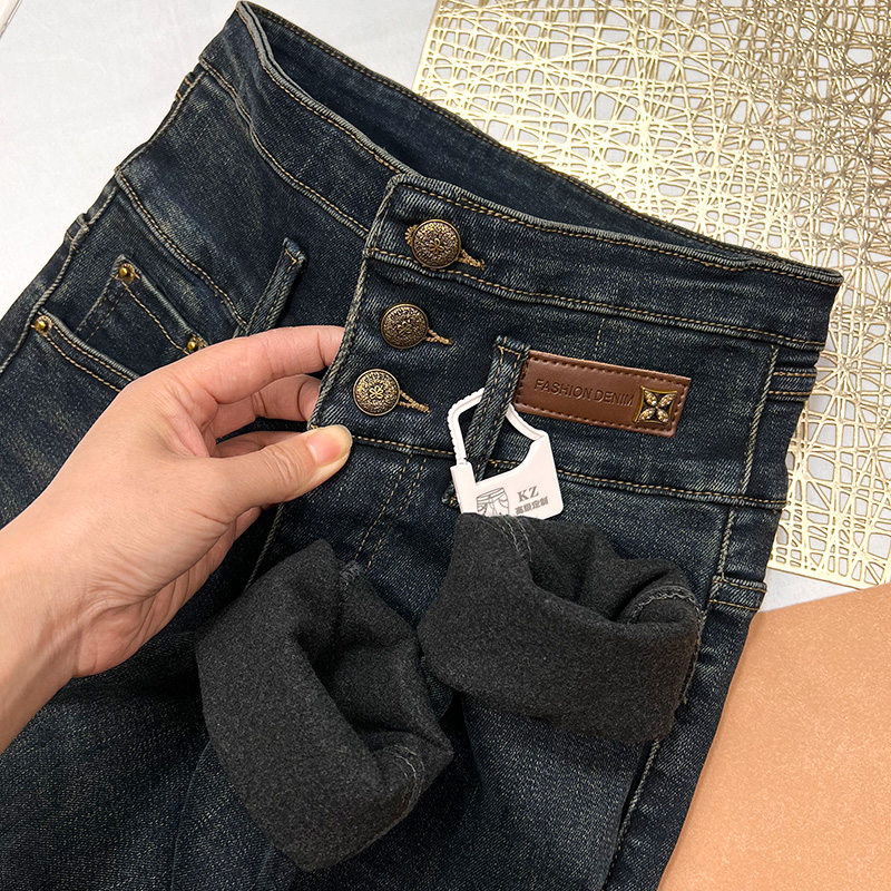 洋气高个子收腹加绒小脚牛仔裤女