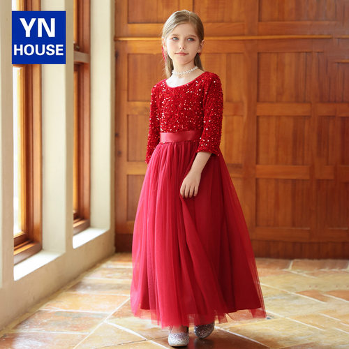 红色女童晚礼服轻奢小众高端